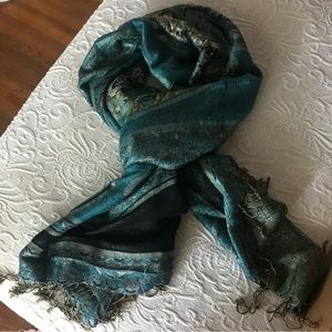 Teal and Black Paisley Shawl / Scarf